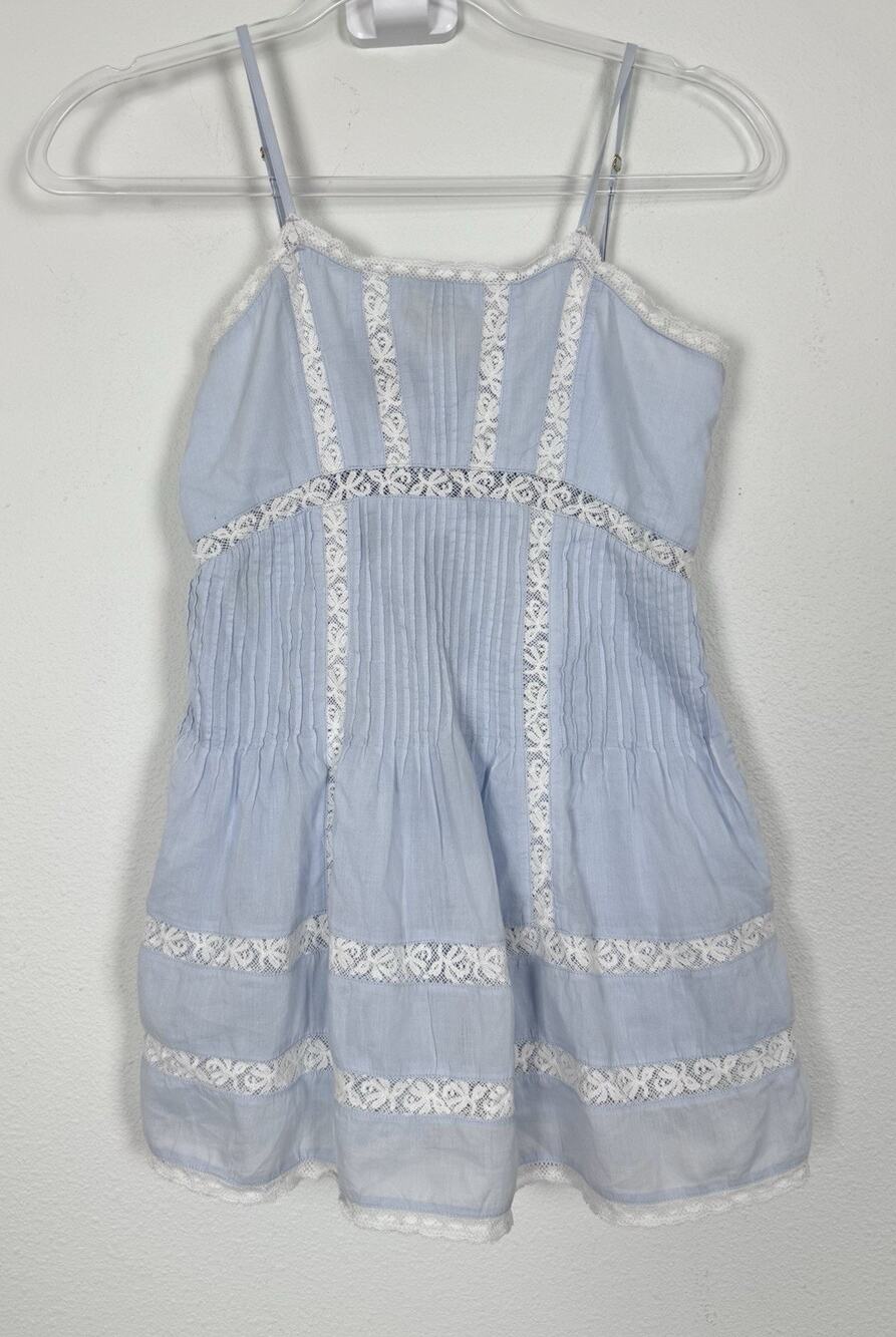 LoveShackFancy Havrea Mini Dress In Light Blue Girls Size 12 Pintuck Lace